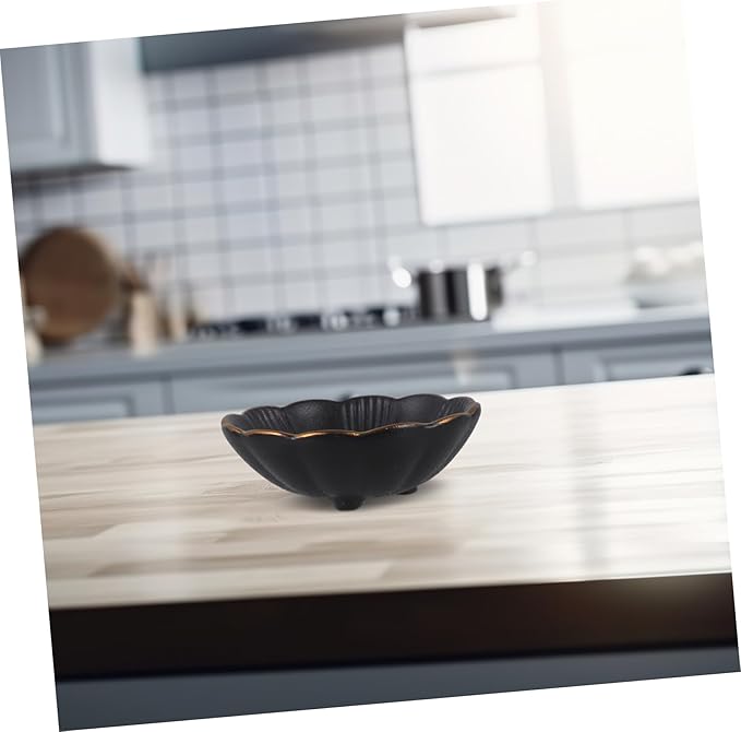 Amosfun 1Pc Black Ceramic Seasoning Dish with Rim Snack Plate for Appetizers for Home Restaurants and Catering Events