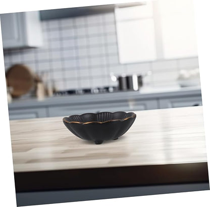 Amosfun 1Pc Black Ceramic Seasoning Dish with Rim Snack Plate for Appetizers for Home Restaurants and Catering Events