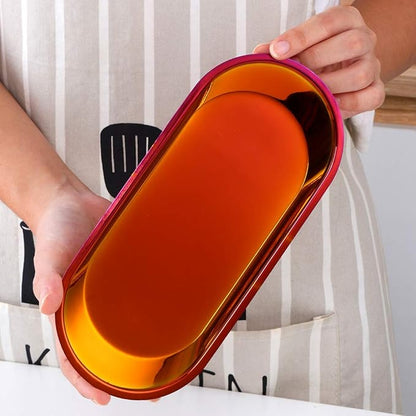 Buyer star Orange Red 2PCS 9inch Stainless Steel Oval Tray Fruit Trays Storage Tray Dish Plate Cosmetics Jewelry Decorative Organizer