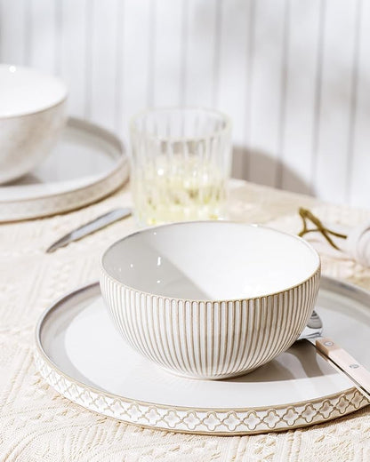 getstar 10.5” Ceramic Dinner Plates, Set of 4, Microwave & Dishwasher Safe, Salad Pasta Deep Plates with Embossments Set of 4