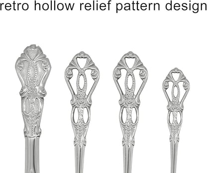24Pcs Vintage Baroque Silverware Set 18/10(304) Stainless Steel Luxury Antique Western Royal Style Flatware Set include Hollow Relief Handle Spoon Fork Knife, Service for 6