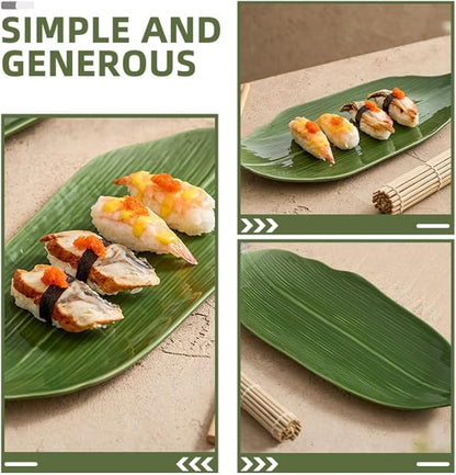 Zerodeko Sushi Plate Japanese Style Plate Sushi Dishes Baran Sushi Grass Sushi Platter Japanese Sushi Dish Oval Serving Plates Sushi Grass Baran Garnish Sushi Serving Plate Green Ceramics