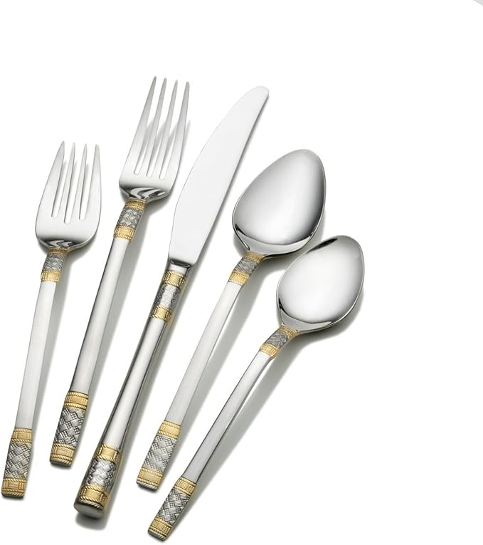 Milano' 40-Pcs. Fine Flatware Set, Silverware Cutlery Dining Service for 8, Premium 18/10 Surgical Stainless Steel, 24K Gold-Plated Trim