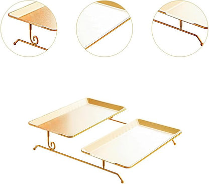 Wooden Serving Tray, Acacia Wood Fruit & Vegetable Display Platter for Countertop, Hotel, Party, Holiday- Gold