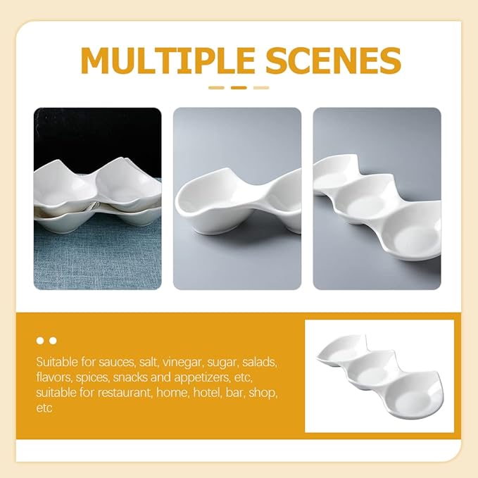 DECHOUS Three-compartment Ceramic Dipping Bowls for Condiments and Appetizers Versatile Seasoning Plates for Sauces Snacks and Salads for Parties and Restaurants
