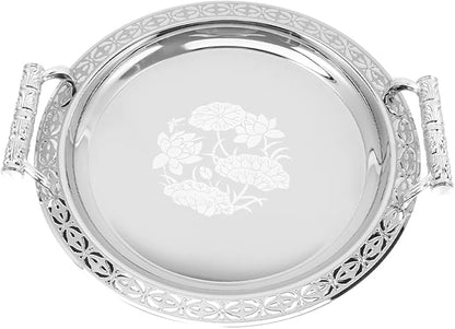 GLEAVI Floral Pattern Serving Tray Silver Decorative Fruit Candy Snack Plate Sturdy Non Fading Storage Holder for Home Kitchen Dining and Buffet Use