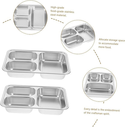 Luxshiny 2pcs Stainless Steel Serving Plates Food Divided Plate Serving Trays for Party Food