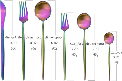 24Pcs Luxury Matte Gorgeous Flatware Set, 18/10 Stainless Steel Simple & Heavy Tableware Cutlery Set For Home Kitchen Wedding Restaurant Dinner, Service For 4 (Rainbow)