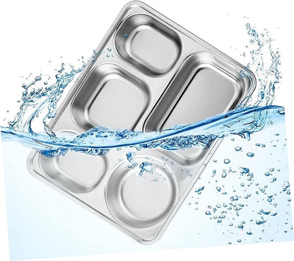 Luxshiny Stainless Plate Divided Serving Tray 3pcs Boys and Girls Cafeteria Tray Lunch Holder
