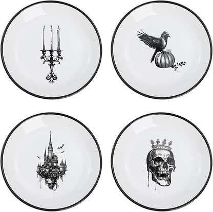Halloween Pattern Ceramic Seasoning Dishes Sauce Dish Sushi Dipping Bowl Appetizer Plates Tea Bag Holder Serving Dish for Kitchen, Decoration for Halloween, 5 Inch, 4 PCS Set