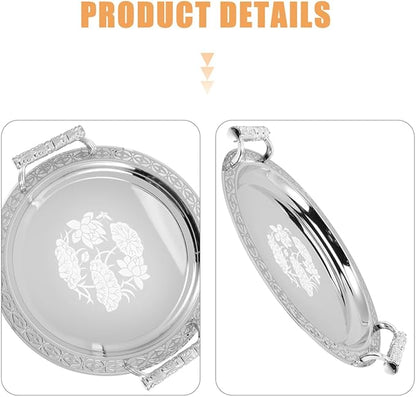 OUNONA Antique Silver Serving Tray Round Pattern Hotel Style Fruit Serving Plate Candy Container