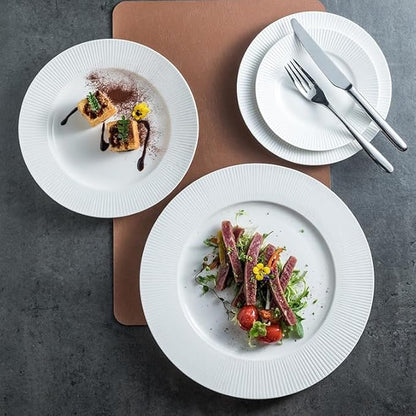 Dinner Plates 7-inch Ceramic White Simple Creative Embossed Striped Appetizer Plate Restaurant Steak Dessert Tableware Kitchen Salad Bowl(8.5 in)