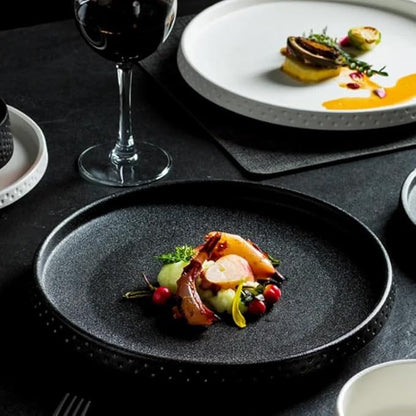 Dinner Plates Black White Steak Dinner Plate Simple Ceramic Frosted Tableware Western Tableware In The Kitchen European Style Dessert Cake Pan Party Supplies(A)