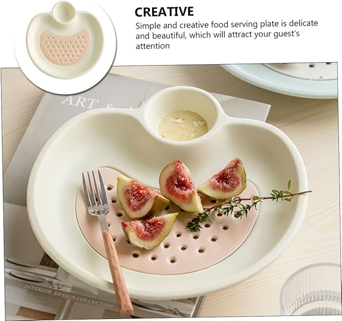 GLEAVI Ceramic Drain Tray Dipping Sauce Plate Sushi Plates and Soy Sauce Bowls Food Serving Tray