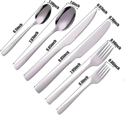 48-Piece Silverware Set, Stainless Steel Flatware Set for 8 - Service for 8 Includes Knives, Forks, Spoons & Teaspoons, Mirror Polished, Dishwasher Safe