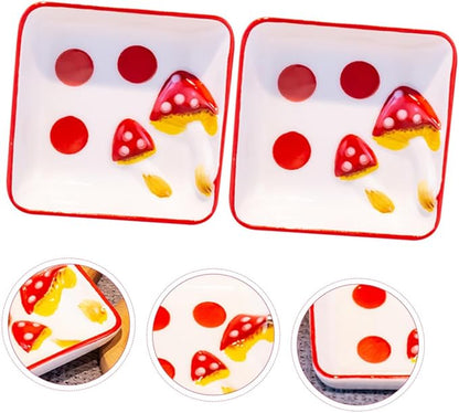 2pcs Sauce Dish Mushroom Ceramic Plates Appetizer Dishes for Cottagecore Kitchen