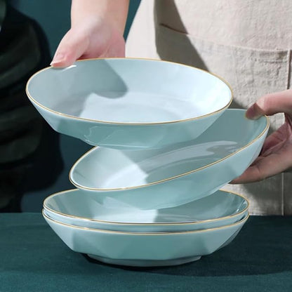 SONGCHAO Party Supplies Plate Dish Plate Home Celadon Gold Edge Light Luxury Tableware Set Creative Deep Plate Ceramic Plate Gold Plate Soup Plate Party Plates (Color : 7inch)