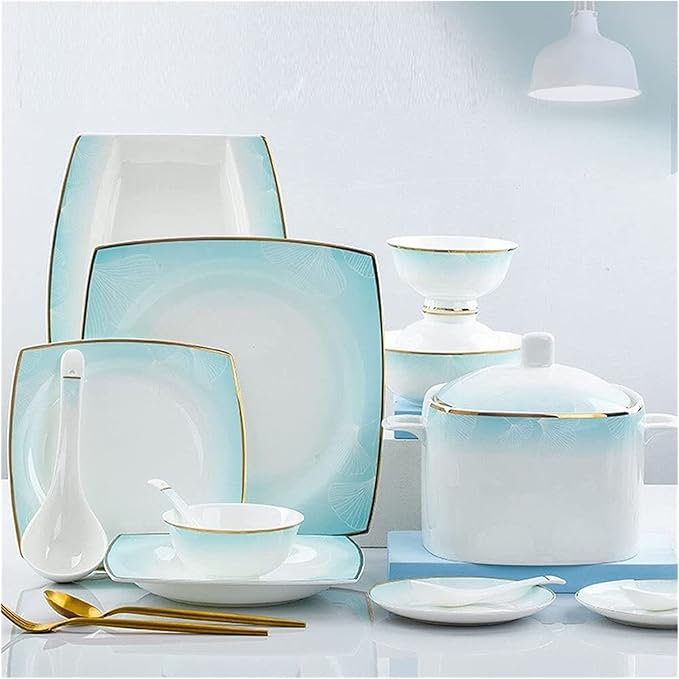 Dinnerware Sets - Luxury Gift Dishes Service Set, 56/60PCS Ceramic Dinnerware Set Bone China Tableware Dishes Plates Ceramic Combination Dinner Service Set Diner Set Porcelaine (60 Pieces)