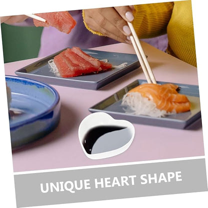Garneck 4pcs Heart Shaped Ceramic Dipping Sauce Dish Appetizer Plates for Soy Sauce Condiments and Seasoning for Home Dining and Parties