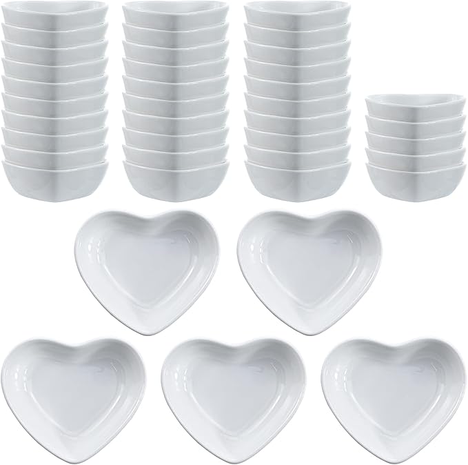SOCOSY Heart-shaped Multipurpose Ceramic Sauce Dish Seasoning Dishes Sushi Dipping Bowl Appetizer Plates Serving Dish Saucers Bowl(40 PCS)