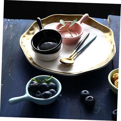Unique Handle Ceramic Sauce Dishes Snack Plates Seasoning Bowls White for Restaurants Homes