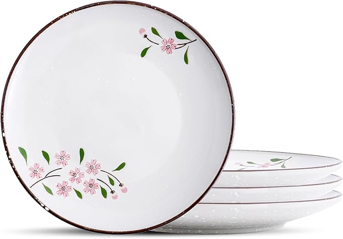 Ceramic Appetizer/Dinner Plates, 8 Inch Round Serving Plates (4, Pink Sakura)