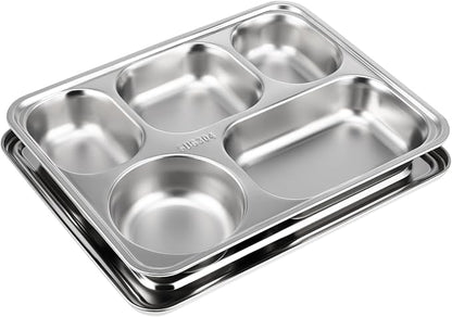 VALICLUD 1Set Stainless Steel Divided Plate Compartment Food Serving Tray for Home Restaurant Material Design for Lunch Snacks