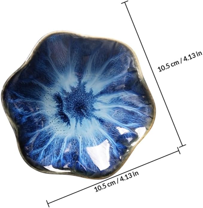 Ceramic Sauce Dishes Set 3pcs with Gradient Blue, Vintage White Natural Rice Colors, Small Lotus Leaf Shape Seasoning Plates for Appetizer Serving and Sauce Dipping Random Color