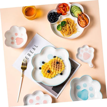 Cartoon Cat Claw Ceramic Plate Breakfast Tray Divided Serving Tray Food Storage Plate