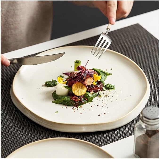 Dinner Plates, Simple Ceramic Dinner Plates Round Pasta Steak Plate Restaurant Solid Color Creative Tableware Snack Dessert Tray Cooking Dishes Tableware(6 inch)