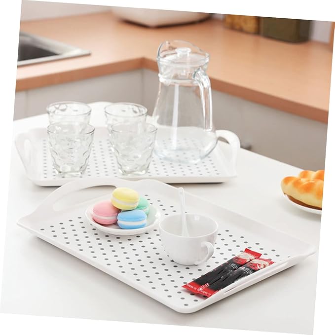 Luxshiny 1Pc Dot Rectangular Serving Tray Double Ear Handle Fruit Plate for Snacks Slip Design Stylish Storage for Home Hotels and Restaurants