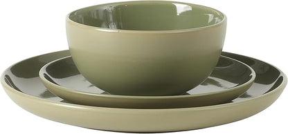 Gibson Home Rockaway 12 Piece Plates and Bowls Matte Outside/Shiny Inside Glaze Service for 4 Dinnerware Set - Green - Dishwasher and Microwave Safe