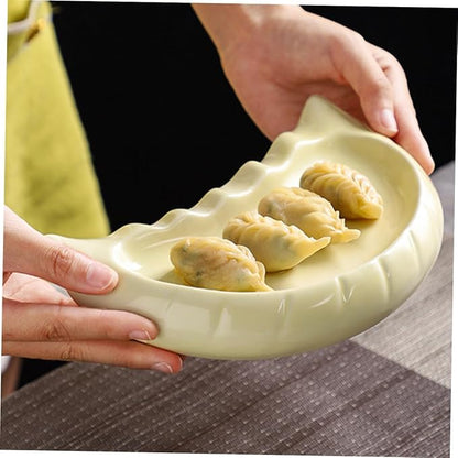 Cute Dumpling Shaped Ceramic Plate Versatile Appetizer Tray for Snacks Desserts Salads Porcelain Dinnerware Microwave Dishwasher Safe for Family Gatherings