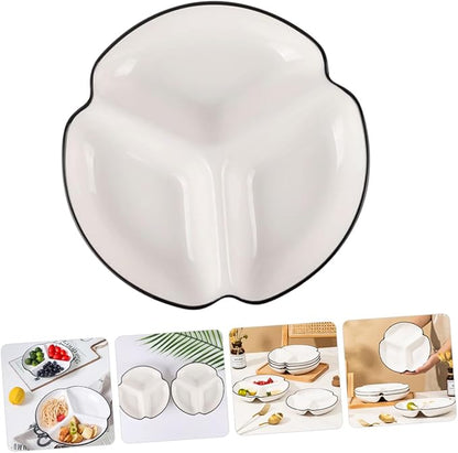 GARVALON Porcelain Divided Serving Plate with Portion Control Three Compartment Ceramic Tableware for Breakfast Dinner and Appetizers Separated Sections to Prevent Food Mixing Suitable for