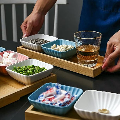 Dipping Sauce Dish Dipping Bowl Appetizer Plates Sauce Dish Ceramic Dipping Bowls 3 Compartment Divided Soy Sauce Dish with Tray Appetizer Plates for Snack Dessrt Bowls or Ketchup BBQ Sauce Seasoning