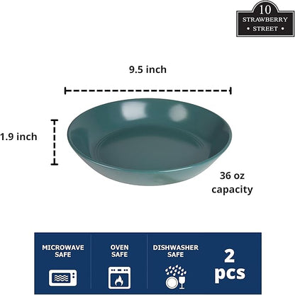 Double Line 9.5"/36 oz Dinner Bowl, Set of 2, Emerald Green