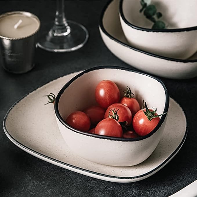 Dinnerware Sets,Nordic Style Irregular Porcelain Tableware Set with Plates Bowls and Dish,Ceramic Dinner Set for Home Kitchen and Dinning,Microwave Dishwasher Safe(White 28pcs)