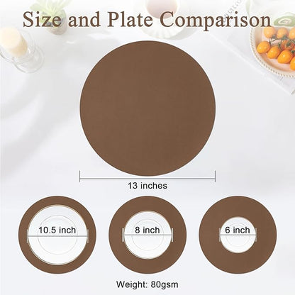 SHACOS 100 pcs Round Paper Placemats Disposable 13 inch Colored Paper Decorative Place Mats for Wedding Birthday Party Bridal Baby Shower Events Table Decoration, Brown