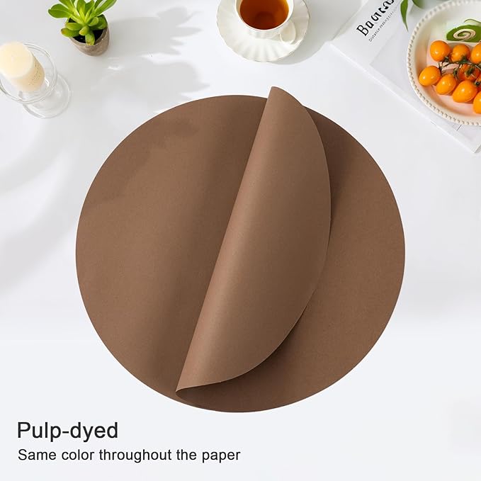 SHACOS 100 pcs Round Paper Placemats Disposable 13 inch Colored Paper Decorative Place Mats for Wedding Birthday Party Bridal Baby Shower Events Table Decoration, Brown