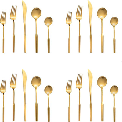 Matte Silverware Eating Utensils Set, 20-Piece Stainless Steel Flatware Set, Kitchen Utensil Set Service for 4, Durable Home Kitchen Silverware,Luxury Cutlery Set. (Gold, 20)