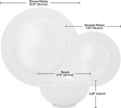 SUPER DEAL Round 18-Piece White Kitchen Dinnerware Set, Service for 6, Plates and Bowls – Microwave, Oven and Dishwasher Safe