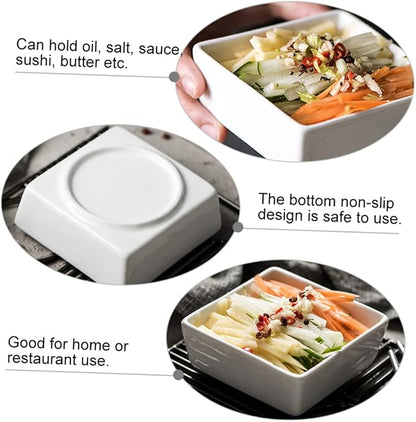 2pcs Ceramic Bowl Mini Square Dishes for Serving Banchan Seasoning Sauce Appetizer Dipping