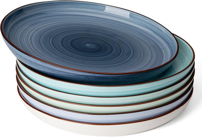 Sweese Dinner Plates, 10 Inch Round Porcelain Plates, Dish Set for Lunch, Party, Wedding, Restaurant, Microwave, Oven, Dishwasher Safe Plates Set of 6, Cool Assorted Colors