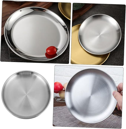 ABOOFAN 1Pc Thickened Round Stainless Steel Tray for Food Serving Stylish Fruit and Cake Plate Round Plate for Home Restaurant and Bakery Use