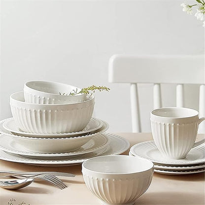 Dinnerware Set,19 Pcs Dinnerware Sets,Porcelain Tableware Set with Plates and Bowls,White Ceramic Dinner Set for Kitchen and Dinning