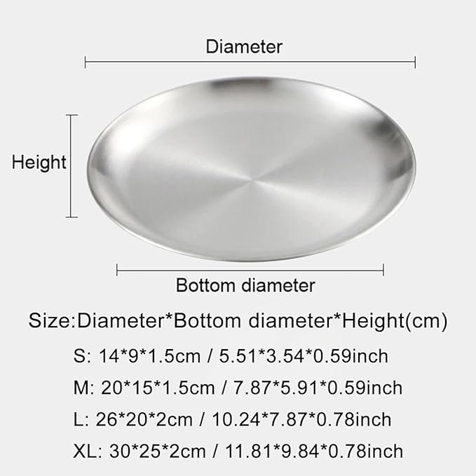 Stainless Round Serving Trays, Silver Decorative Storage Tray for Restaurant, Kitchen, Food, Coffee Table, 7.87×5.9×0.59in