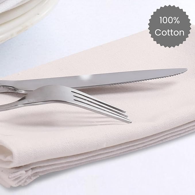 Set of 12 Cloth Dinner Napkins 100% Cotton - Soft Durable Washable - Ideal for Farmhouse Party Wedding Christmas Easter - Perfect Everyday Use Table Linen Cloth Napkins 17x17 - Ivory
