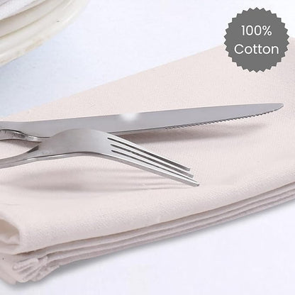Set of 12 Cloth Dinner Napkins 100% Cotton - Soft Durable Washable - Ideal for Farmhouse Party Wedding Christmas Easter - Perfect Everyday Use Table Linen Cloth Napkins 17x17 - Ivory
