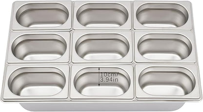 9 Pans Ice Food Serving Display Container w/Clear Roll Top Cover, Stainless Steel Serving Tray Catering Supplies Buffet Display Condiment Dispenser Plate Case for Restaurant Hotel Kitchen