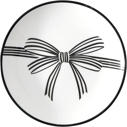 Santa Barbara Design Studio 4-Piece Appetizer Plates Set Black Rim Stamped Ceramic Dessert Plates, 5.25" Diameter, Black Bow